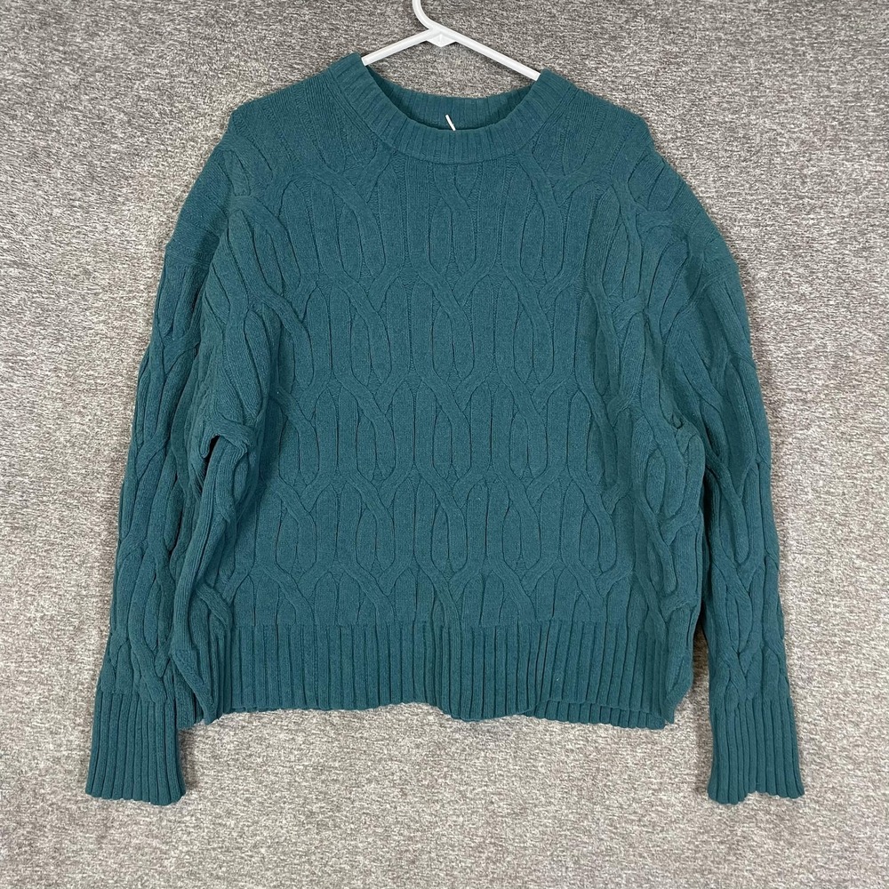 Lululemon Sweater Womens M Storm Teal Oversized Cable Knit Crewneck Pullover